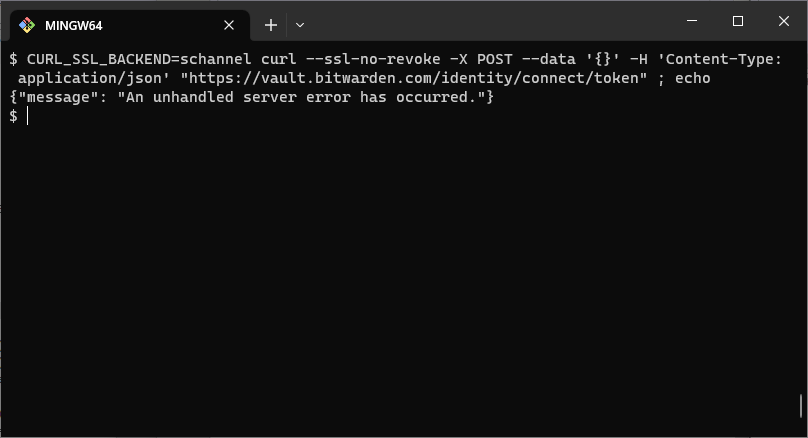 Screenshot of curl getting a 503 response.